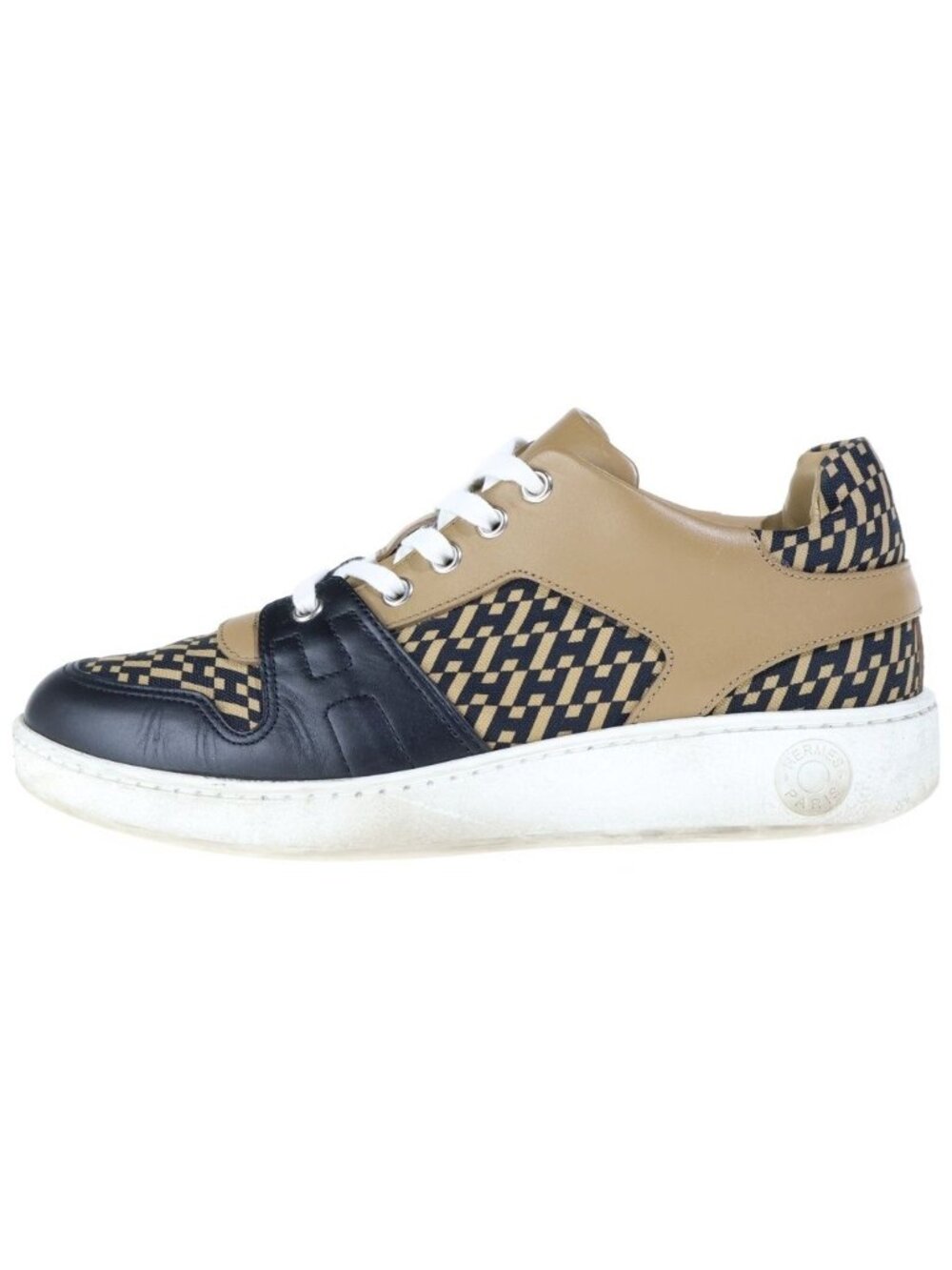 Hermes Canvas All Over Print Low Top Sneakers Brown